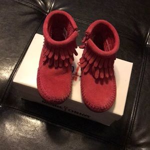 Toddler hot pink double fringe bootie
